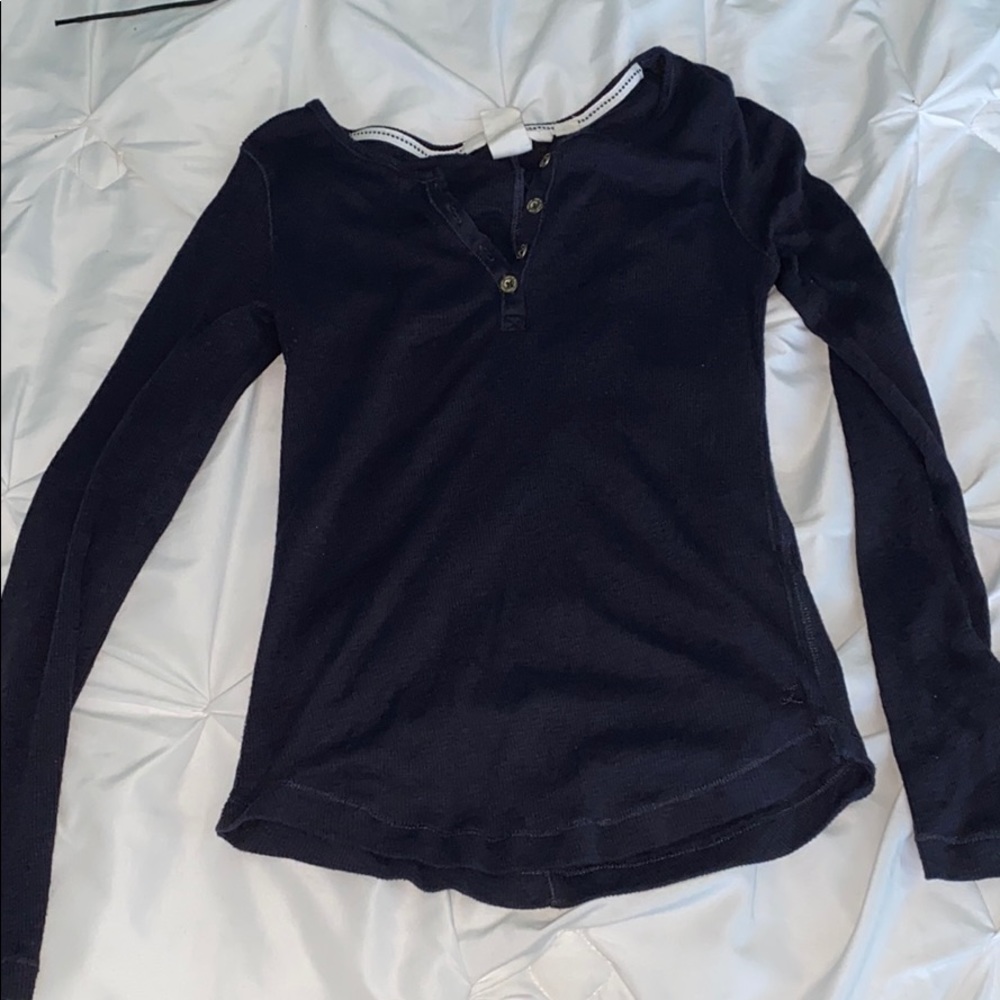 Dark blue button up long sleeve top